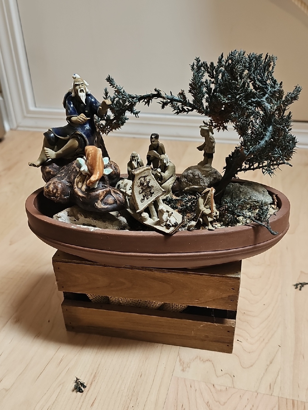 Vintage Chinese Mudmen With Bonsai Tree